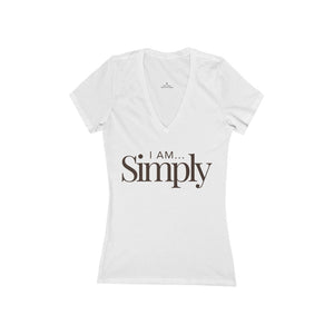 BODYCAFE "I am Simply" Women's Short Sleeve Deep V-Neck Tee